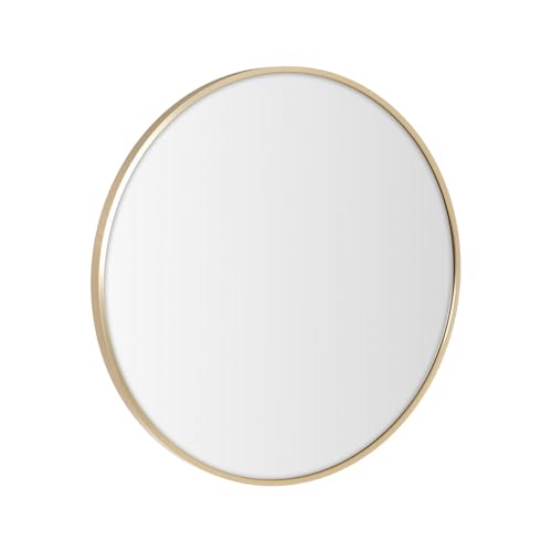LOLAhome Espejo de Pared Redondo con Borde de Aluminio Dorado de Estilo Moderno y Sencillo Adecuado para Decoración, Recibidor, Baño, Dormitorio, Tocador y Vestidor