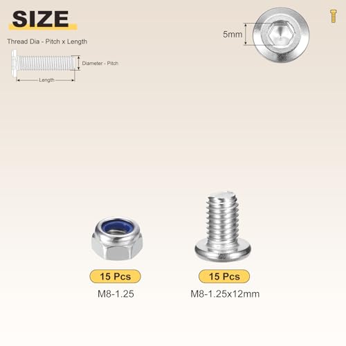 Image of METALLIXITY Crib Screws Replacement Set(M8-1.25x12) 30Pcs, Silver Tone, 304 Stainless Steel Hex Socket Furniture Bolts Screws - for Furniture Woodworking Project, Silver Tone