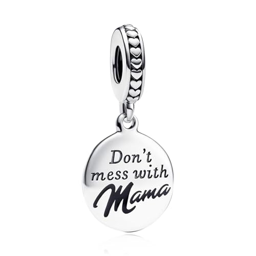 Annmors Don't Mess with Mama - Colgante de plata para pulsera Pandora y collar, mamá, regalo para el día de la madre, cumpleaños, Navidad, mujer