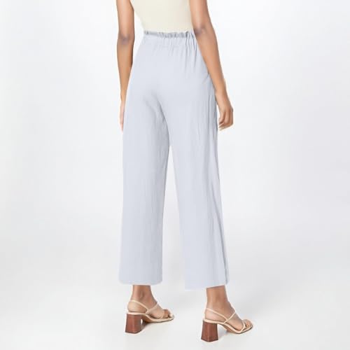 Women's Summer Capri Casual High Waist Pants Loose Drawstring Wide Leg Cropped Pants with Pockets2