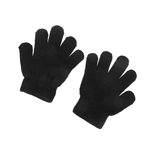 Homoyoyo Soft Warm Winter Gloves Knitted for Kids Boys Girls Children Black Stretch Mittens