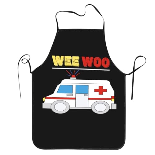 Wee Woo Ambulance Amr Funny Ems Emt Paramedic Unisex Kitchen Bib Apron Barbershop Coffee Shop With Adjustable Neck Chef'S Apron