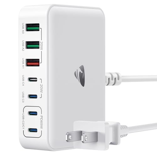 Aione Charger Station, 165W GaN 7-Port Charging Hub with 5ft Cord for Multiple Devices Fast Charging Multi USB Charger Station on Desk for iPhone 16 15 14 13 12 Samsung Galaxy S24/23/22 MacBook
