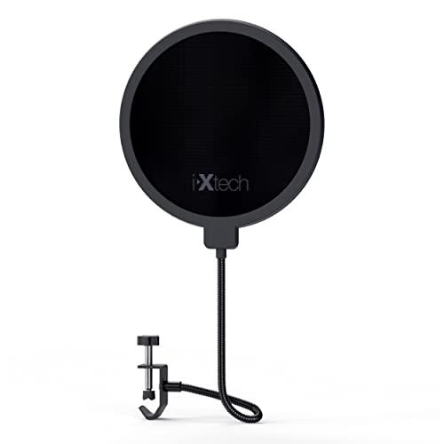 IXTECH Pop Filter for Blue Yeti Microphone, Double Layer Soundproofing, Shield Shield, Wind Shield with Flexible 360 Degree Gooseneck Clip Stabilization