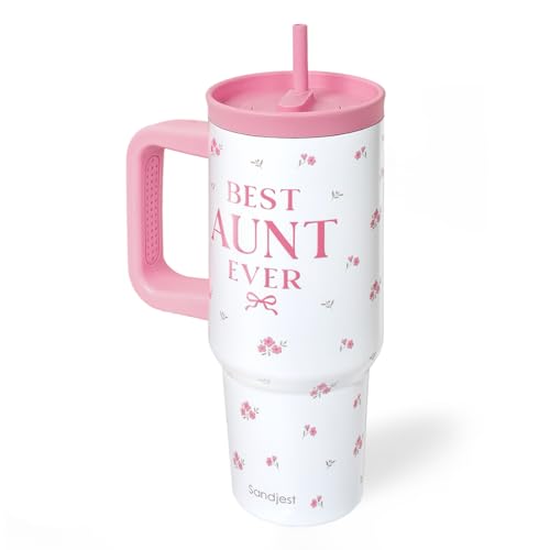 Aunt Gift from Niece Nephew, Stainless Steel Locking Lid Silicone Straw Tumbler with Handle 40oz, Best Aunt Ever Insulated Travel Cup for Aunties, Gift Idea for Birthday Christmas Mothers Day