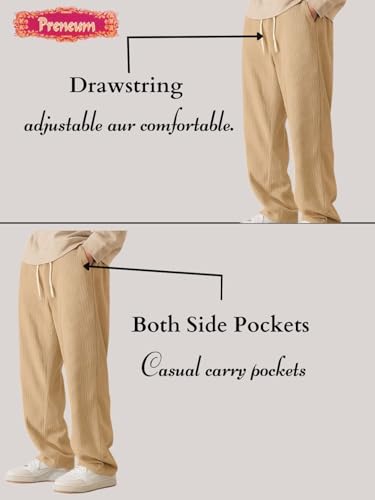 Image of Preneum Men Mid Rise Poly Cotton Loose Fit Trouser|Korean Style Travel & Lounge Wear with Pockets (Available in Plus Size)
