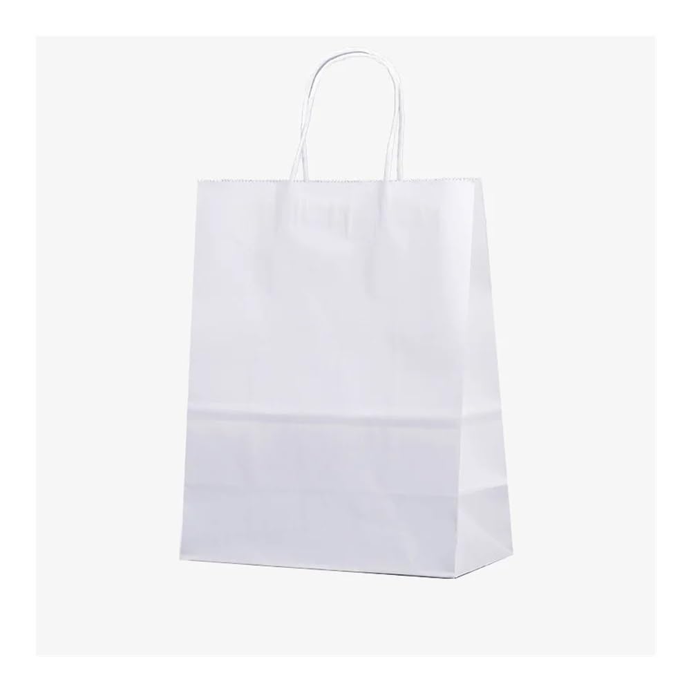 25/50 sacchetti regalo in carta kraft marrone con manico per matrimonio, festa dell'uccello, sacchetti per confetti per piccole borse da shopping (bianco, 50 pezzi_21 x 11 x 27 cm)
