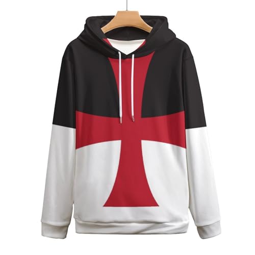 Crusaders Knights Templar Flag Mens Casual Hooded Collar Drawstring Hoodies Pullover Long Sleeve Sweatshirts3