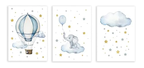Affiche Éléphant Nuage et Étoiles pour décorer la chambre de bébé garçon