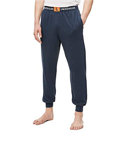Calvin Klein Men`s Monogram Mesh Jogger Sweatpants (Indigo(NM1641-426)/Orange, Small)