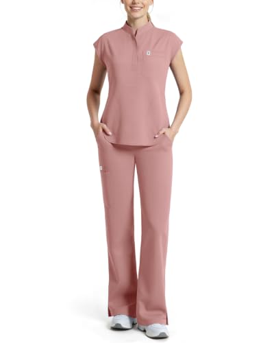 Scrubs for Women Set, Sleeveless Stand Collar Top & Straight Leg Cut Pant