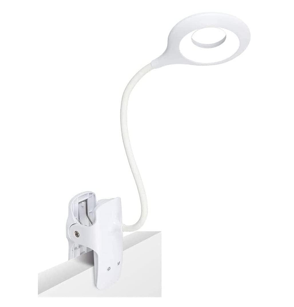 Lampe Bureau Lampe De Bureau USB Lampe De Lecture Rechargeable Protection des Yeux Lampe De Lecture LED Lampe De Lecture Pince De Commande Tactile Lampe De Bureau De Table Kawaii(White)