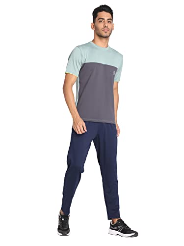 Image of CHKOKKO Men's Round Neck Gym T-Shirt Sea Green Dark Grey Neon L