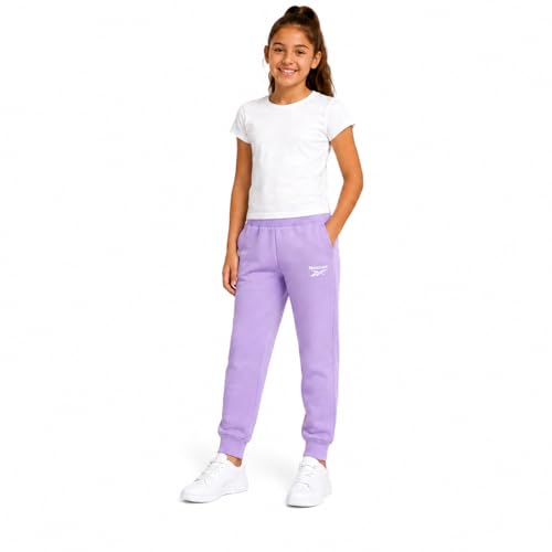 Reebok Girls Poly Fleece Active Joggers, Soft Stretch Sweatpants Lavender