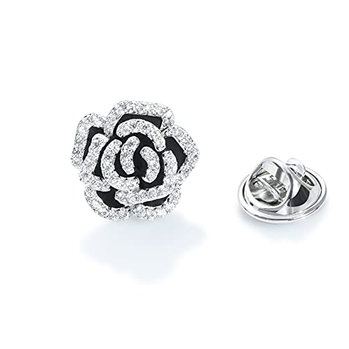 Image of Elegant Crystal Blooming Rose Flower Brooch Lapel Pin Breastpin for Women Birdal Cardigan Hat Scarf Suit Sweater Floral Pins