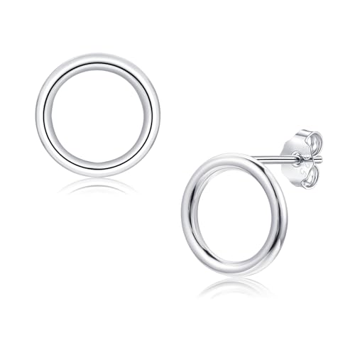 Image of Glintara 925 Sterling Silver Stud Earrings, Silver 925 Flat Circle Studs
