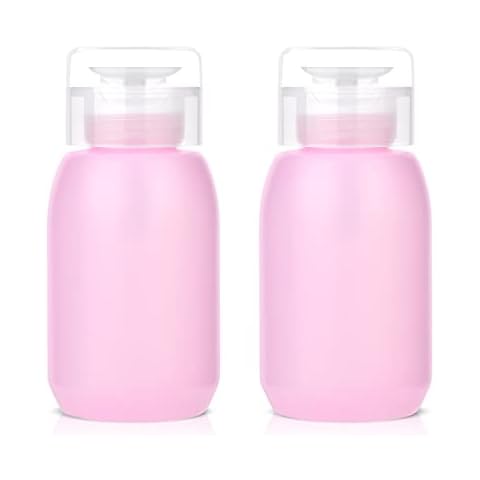 MEKK Acetone Pump Dispenser,Push Down Pump Dispenser Empty Alcohol Dispenser Push Down Nail Polish Remover Pump One-Touch Pump Bottle Dispenser for Nail Polish & Makeup Remover 2 Pack 200ML(6.8oz) Cover