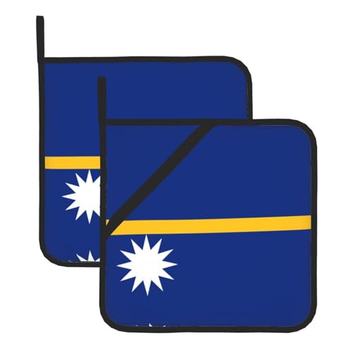 Phayah Flag of Nauru Lot de 2 maniques de cuisine avec boucle résistante à la chaleur 20,3 x 20,3 cm