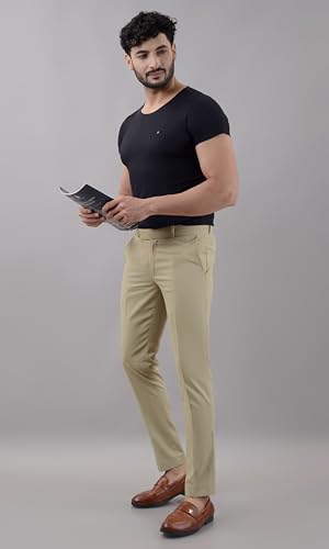 Image of VILLAIN Solid Mid-Rise Stretchable Men's Formal Trousers