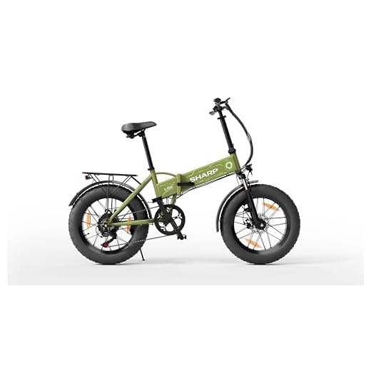 SHARP FS08EGG - faltbares e-Fatbike - 20 Zoll Klapprad für Camping & Pendler (250W Motor, 10,2Ah Batterie, Shimano 7-Gang, Scheibenbremsen, 25 km/h, bis zu 52 km Reichweite, LCD Display) - Olivgrün