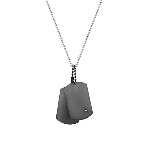 JewelryWe Dog Tag Halskette Herren: Schwarz Edelstahl 2 Glänzend Poliert Erkennungsmarken Hundemarke Anhänger Kette mit Zirkonia Militärische Armee Stil Schmuck Geschenk für Männer