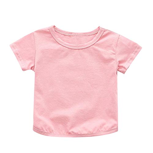 Baby Tees,Toddler Boys Girls Summer Short Sleeve T-Shirt Tops 1-4 Years Old Kids Fashio Solid Color Shirt (18-24 Months, Pink)