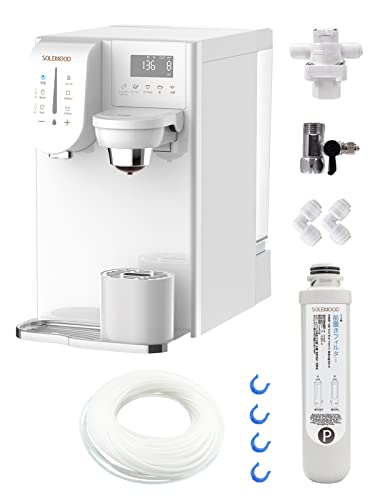 SOLEMOOD 浄水型ウォーターサーバー 卓上 四層ろ過システム コーヒーメーカー機能付き 1℃単位で水温調節可能 取り付け簡単 (水道直結用部品付きホワイト)