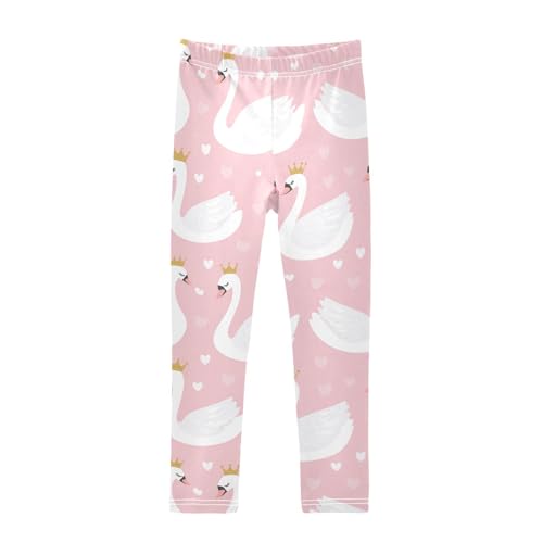 Wusikd Cute Swans Crowns Girls' Leggings Toddler Doodles Hearts Pink Kids Yoga Pants Dance Active Tights 4T