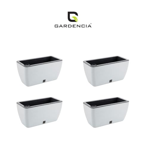 Image of GARDENCIA Self Watering Flower Pots for Outdoor Indoor Gardening /Rectangle Big Plant Pot with Polypropylene UV Material /Decorative Modern Gamla (Recta Big Stone White, Pack of 4)