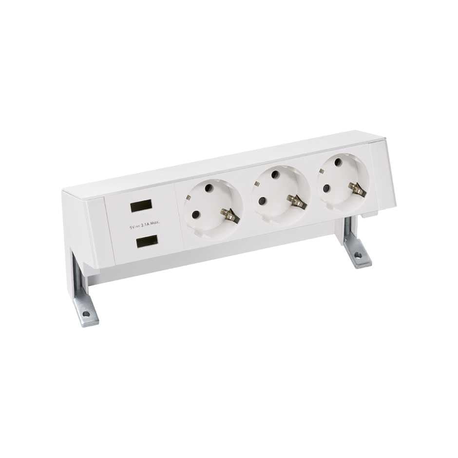 Kit sur table Simon 400 blanc avec 3 prises schuko et double chargeur USB