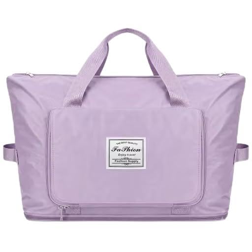 Image of Large Capacity Folding Travel Tote Bag, Oxford Fabric Waterproof Lightweight Foldable Travel Duffel Bag, Portable Expandable Travel Bag, Dry and Wet Separation Carry On Bag for Airplanes (Purple)