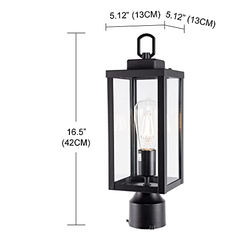 Gruenlich Outdoor Post Lighting Fixture With One E26 Medium Base Max 60W, Metal Housing Plus Glass, Matte Black Finish, Bulb Not Included #TOP4