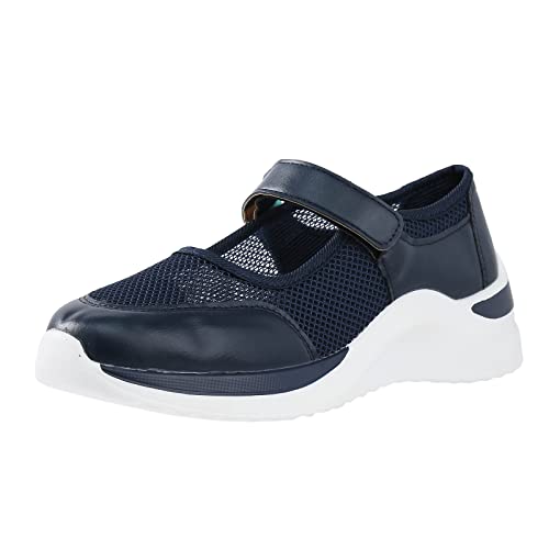 Plantillas de tenis para mujer, plataforma cómoda, extra ancha, azul oscuro, talla 6.5