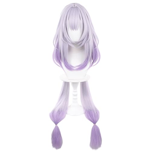 Image of Anime Purple Gradient Wigs with Bangs Women Long Straight Wig with Braid Ponytail COS Game Castorice-Goddess Wigs Halloween,Christmas,Comic con,Game Show,Party