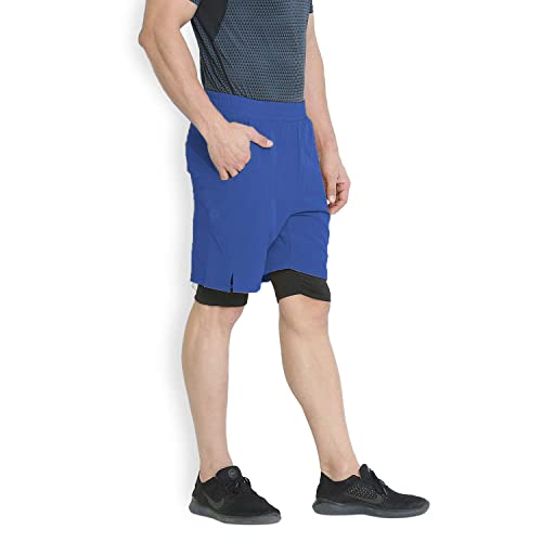 Image of CHKOKKO Double Layered Gym Shorts for Men Workout | Compression Inner Layer with Pockets Across Inner Outer and Back | Dry Fit Sports Athletic wear for Running Jogging or Training