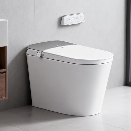 Smart Toilet with Built-in Tank and Pump - Foot Sensor Open Lid & Seat, Automatic Flush Bidet Toilet, Elongated One Piece Electric Toilet with Heated