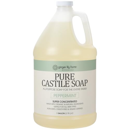 Ginger Lily Farms Botanicals Pure Castile Liquid Soap Refill Peppermint Scent 1 Gallon All-Purpose Cleaner for Body Face Hair Dishes Laundry & Pets Non-GMO 100% Vegan & Cruelty-Free