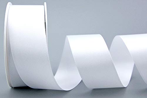 finemark 25 m x 40 mm Satin Ribbon White (601) Double-Sided Satin Ribbon Without Wire Soft and Shiny Gift Ribbon Decorative Ribbon Double Face Decorative Ribbon Decorating Crafts