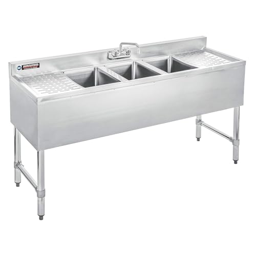 DuraSteel 3 Compartment Sink Commercial Kitchen Sink - NSF Stainless Steel Triple Three Bay Utility with CEC No Lead Faucet - Double Drainboard Restaurant Bar Small Garage Slop Prep Food Truck Large