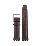 TROGPYXG Cinturino 17mm 19mm compatibile con cinturino in pelle Swatch YCS YAS YGS IRONY Bracciale da donna in pelle di vitello di vacchetta(Brown-black-A,17mm)