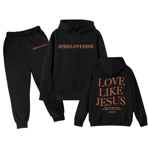 Boys Girls Tracksuits 2 Piece Love Like Jesus Letter Print Back to School Clothes Fall Trendy Sweatshirts and Sweatpant 3-13Y