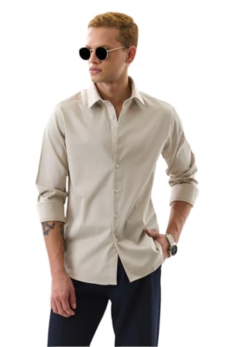 Image of SNITCH Men Formal Shirt | Slim Fit Full Sleeve Classic Collar Solid Pattern | Premium Cotton Blend & Breathable Fabric for Office