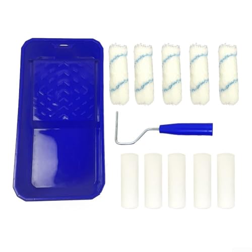 Kit de rodillo de pintura de pared compuesto por 5 rodillos de espuma, 5 pinceles de detalle, soporte de mango de acero y bandeja de pintura para una cobertura de pintura suave y uniforme