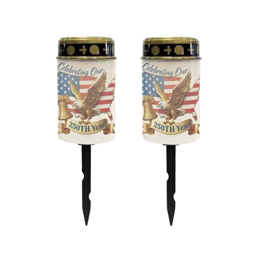 Image of Poceacles Eagle USA Flag 250th Pattern Solar Lights Patriotic Decor Outdoor Waterproof Cemetery Candles Solar Powered Grave Outdoor Decorative Walkway Lights for 4th of July Decorations, Set of 2