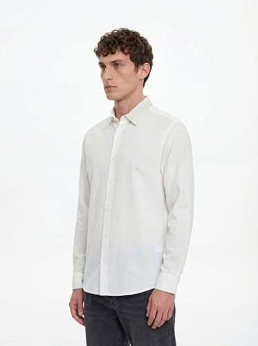 Image of SNITCH Men Casual Shirt | Slim Fit Long Sleeve Spread Collar Vertical Crinkle Textured Pattern | Breathable Polyester Blend & Stretchable Fabric for Casual Outing & Everyday Use