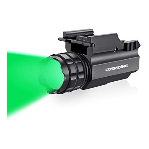 COSMOING 400 Yards Green LED Gun Flashlight Tactical Rail Mounted with Quick Release, Fits Glock Taurus Ruger Springfield H&K S&W Cover