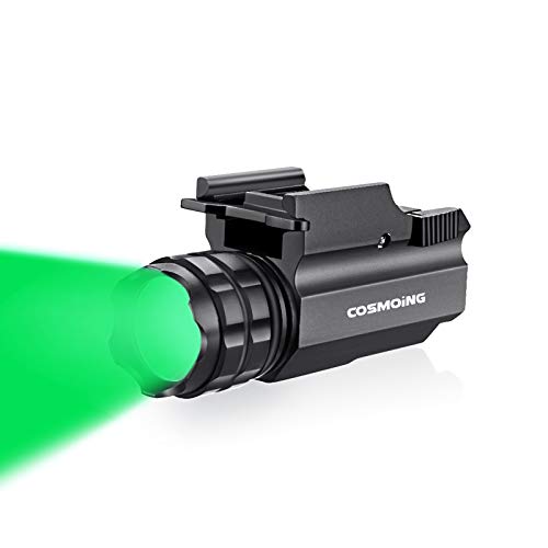 COSMOING 400 Yards Green LED Gun Flashlight Tactical Rail Mounted with Quick Release, Fits Glock Taurus Ruger Springfield H&K S&W