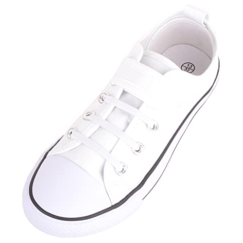 Unisex Kids Childrens Slip On Touch and Close Canvas Casual Pumps Shoes Trainers - White - US Infant 11