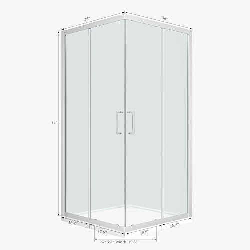 ENSO SENKA Corner Shower Enclosure 36" D X 36" W X72" H Shower Stall for Walk in Shower, 1/4" Thick Clear SGCC Tempered Glass Sliding Shower Door, Brushed Nickel (Shower Base Not Included) - Thumbnail 2