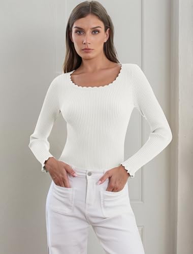 IWD Womens Crew Neck Tops Fall 2025 Long Sleeve Ribbed Knit Shirts Trendy Casual Slim Fitted Pullover Sweater2
